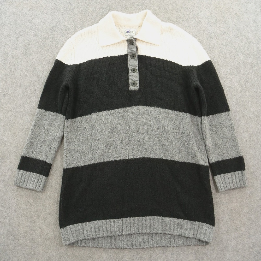 American Eagle Polo Sweater Womens Small Black Polo Gray Oversized Striped Knit
